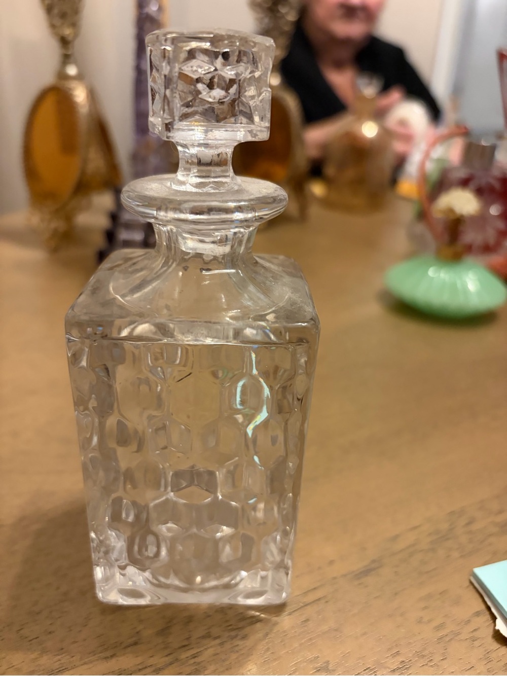 Clear Pressed Glass Decanter Bottle - Elegant Honeycomb Texture